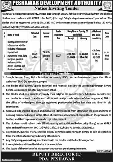 Peshawar Development Authority Tender Notice